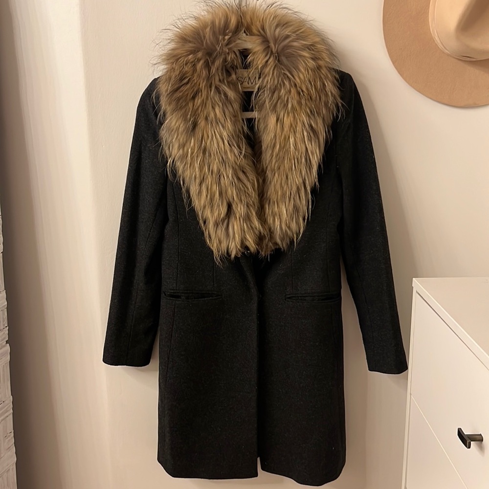 SAM Crosby Coat Fur Lapel Small